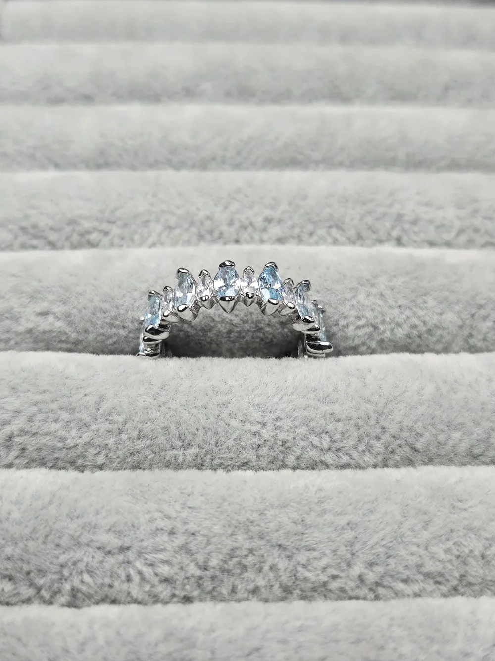 Size 7 Aquamarine Cubic Zirconia Eternity Ring Rhodium Plating Bomb Party